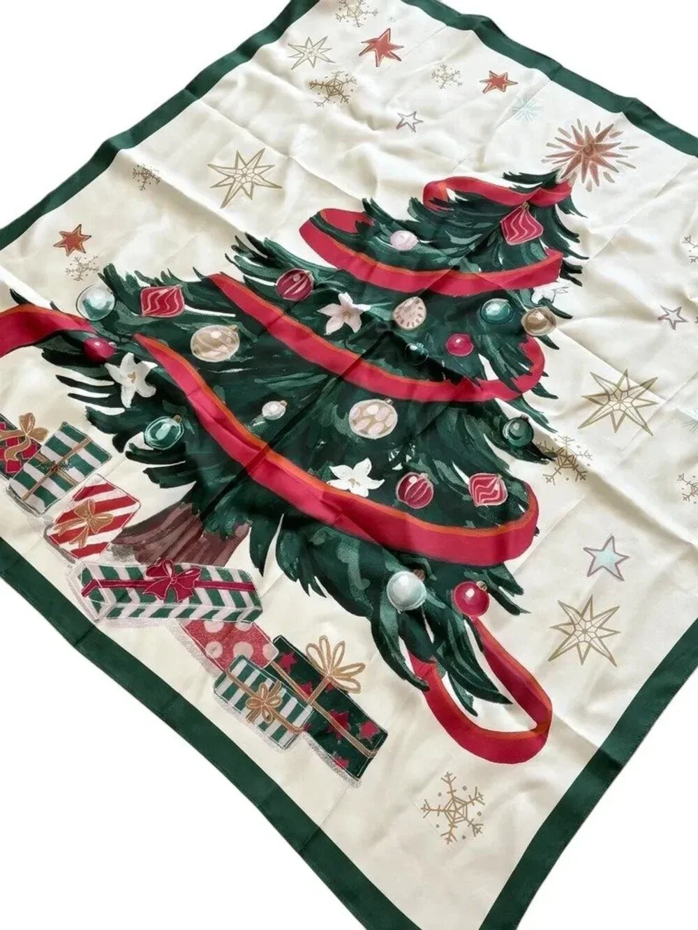 NWT TALBOTS 100% Silk Christmas Tree Square Scarf Festive Holidays